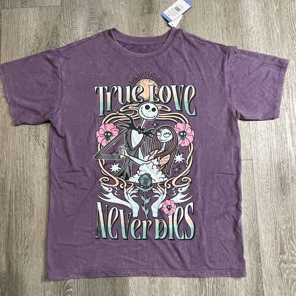 Nightmare Before Christmas T-Shirt True Love Never Dies Graphic Tee Womens Sz L